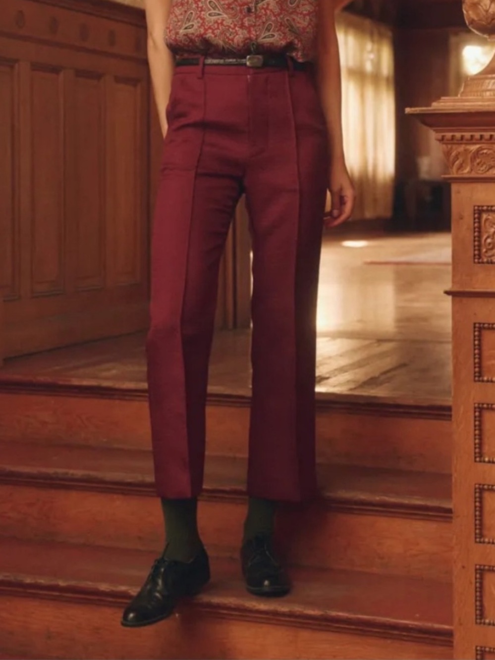 The Great Prim Trouser Size 25 Cropped Geo Jacquard in Mulled Wine Office Preppy